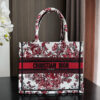 Dior Small Book Tote Red Floral Butterfly Hand Bag