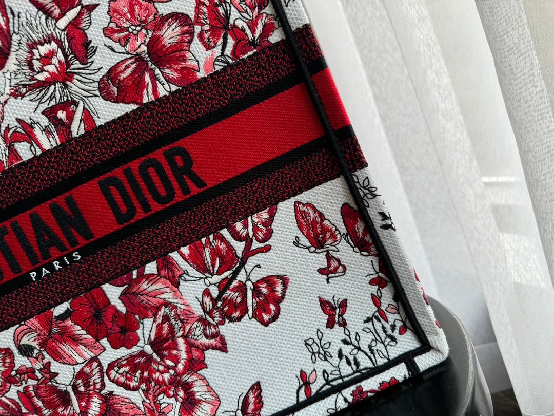 Dior Large Book Tote 42cm Red Floral White Bag - Image 2