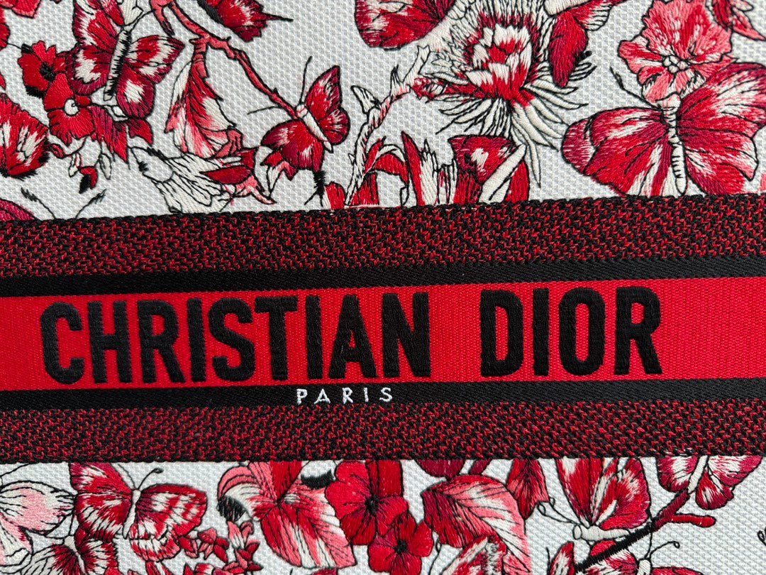 Dior Large Book Tote 42cm Red Floral White Bag - Image 3