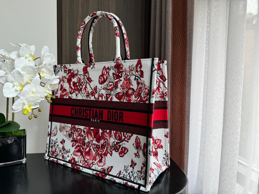 Dior Large Book Tote 42cm Red Floral White Bag - Image 4