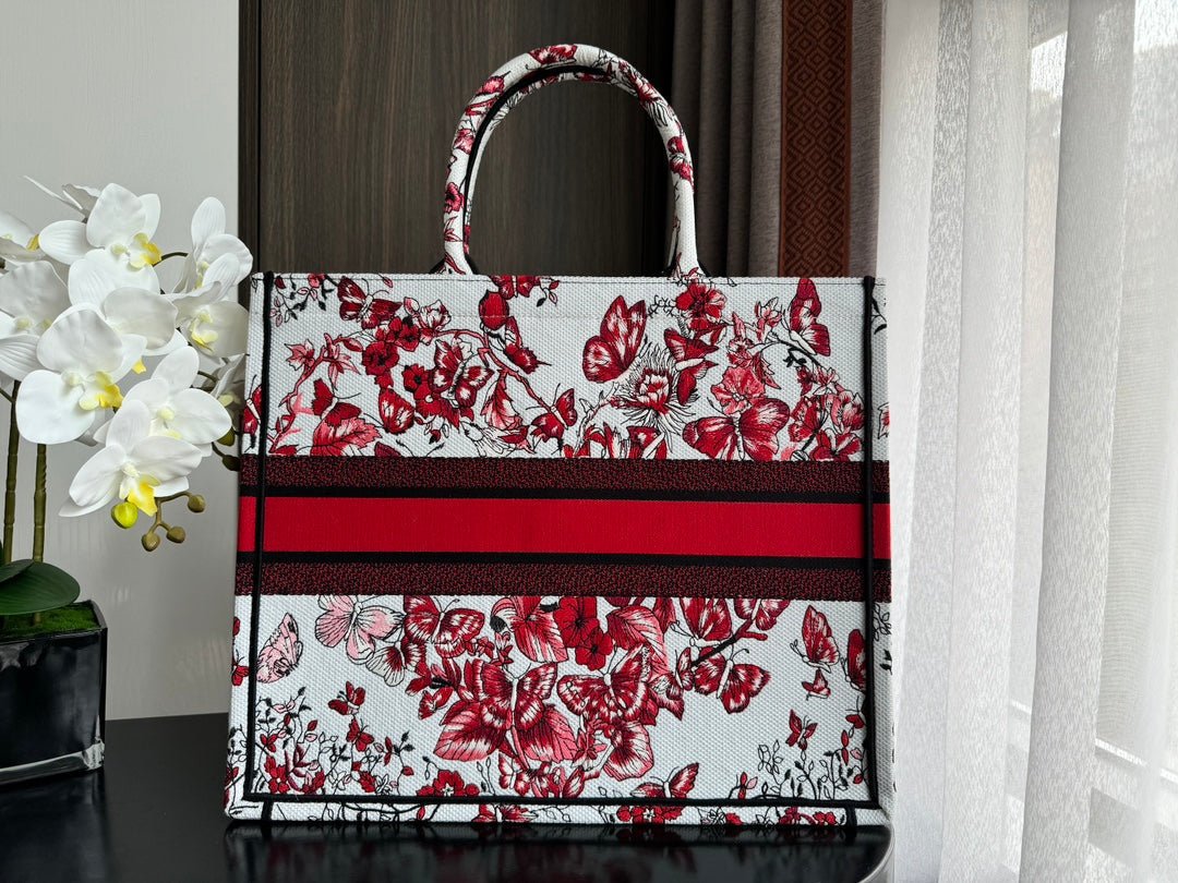 Dior Large Book Tote 42cm Red Floral White Bag - Image 5