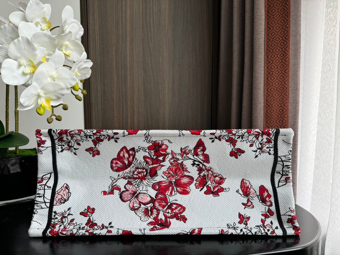 Dior Large Book Tote 42cm Red Floral White Bag - Image 7