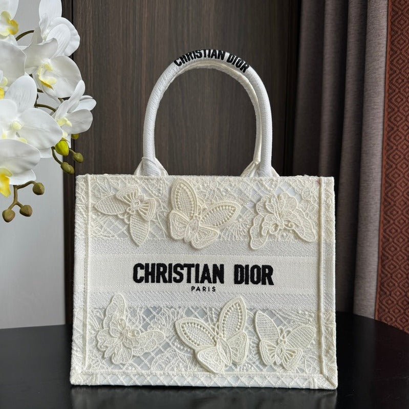 Dior Small Book Tote Butterfly Embroidery White Bag