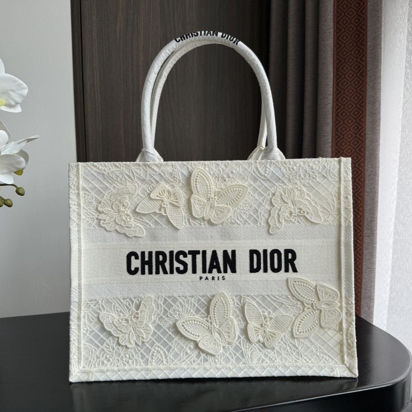 Dior Medium Book Tote White Butterfly Embroidered Bag