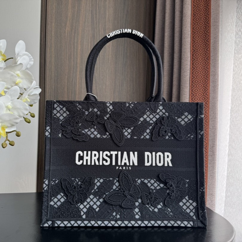 Dior Medium Book Tote 36cm Black Butterfly Hand Bag