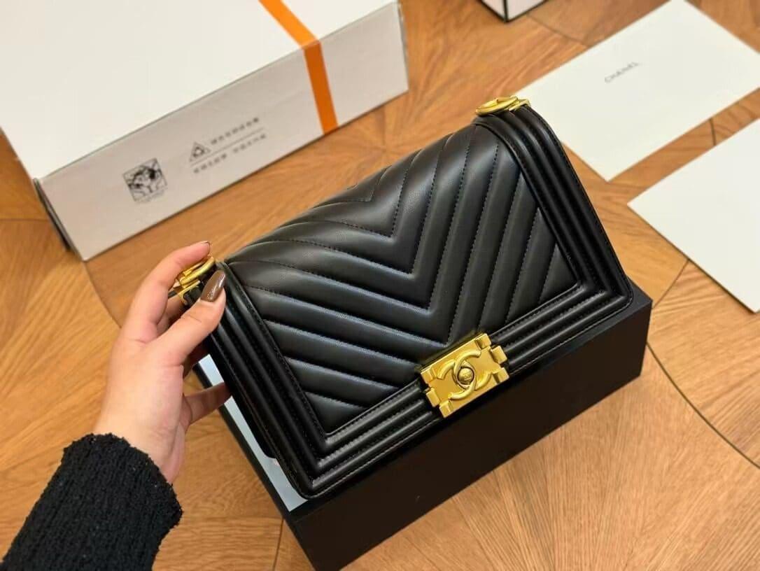 Alternative view of CHANEL Calfskin Chevron Quilted Medium Boy Flap Black