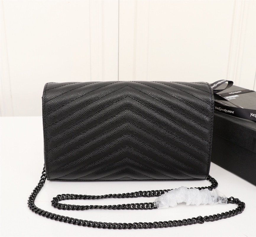 Saint Laurent Cassandre Matelasse Chain Wallet In Grain De Poudre Embossed Black Noir 22Cm 377828BOW081000 - Image 3