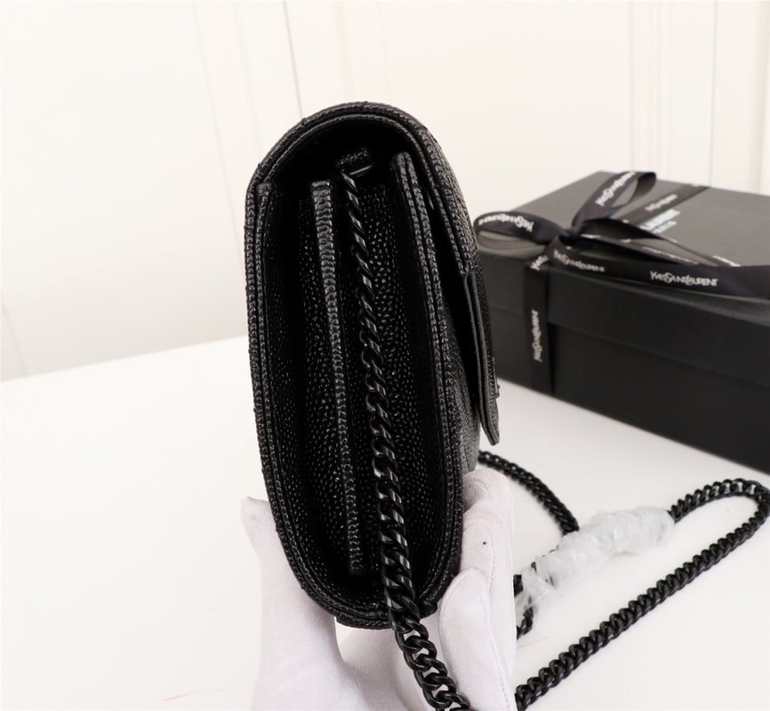 Saint Laurent Cassandre Matelasse Chain Wallet In Grain De Poudre Embossed Black Noir 22Cm 377828BOW081000 - Image 6